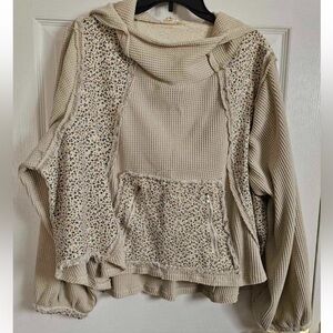 POL Beige and dot pattern Patchwork Hoodie